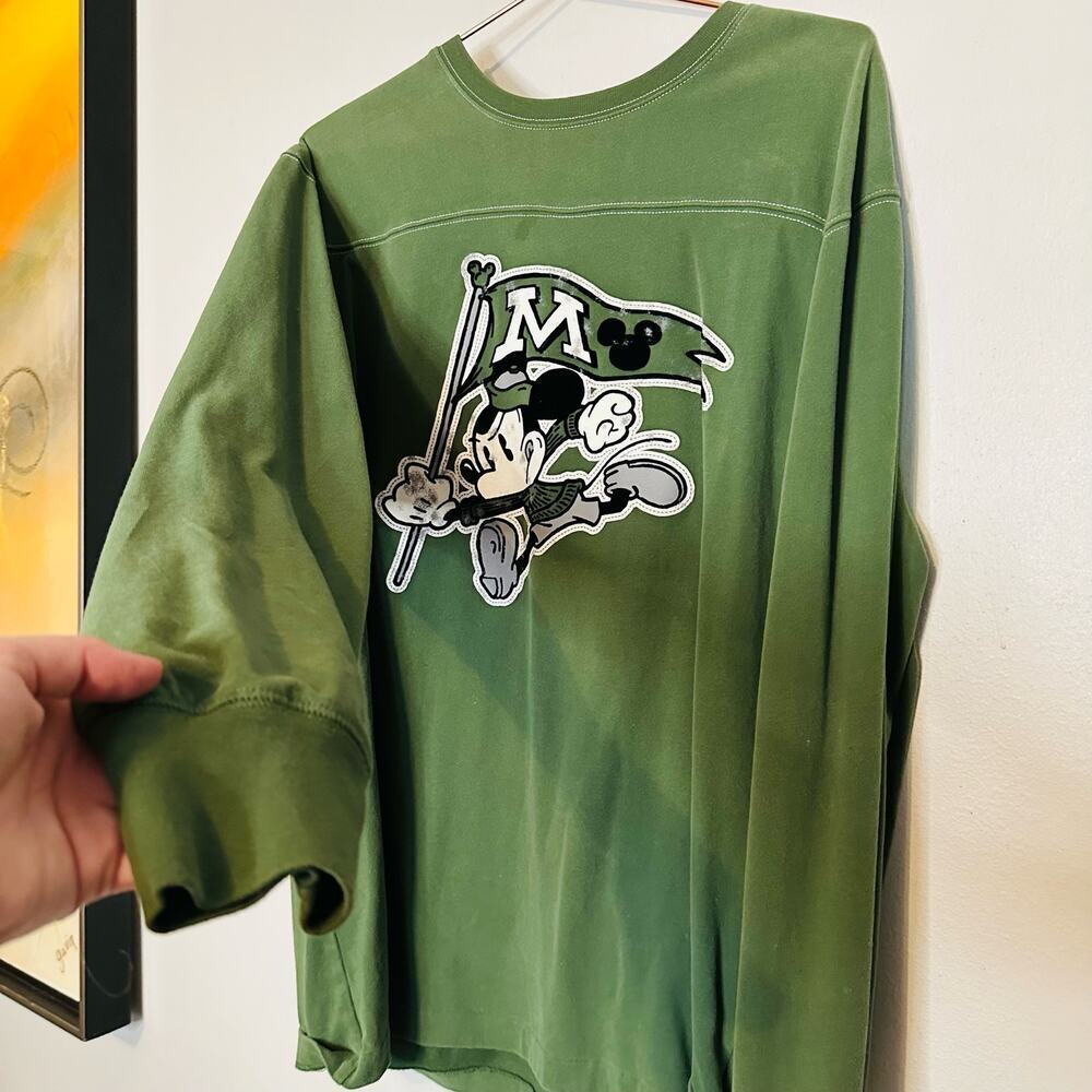Vintage Disney Parks Authentic Mickey Mouse Olive Green Longsleeve Shirt Size L - Picture 4 of 10